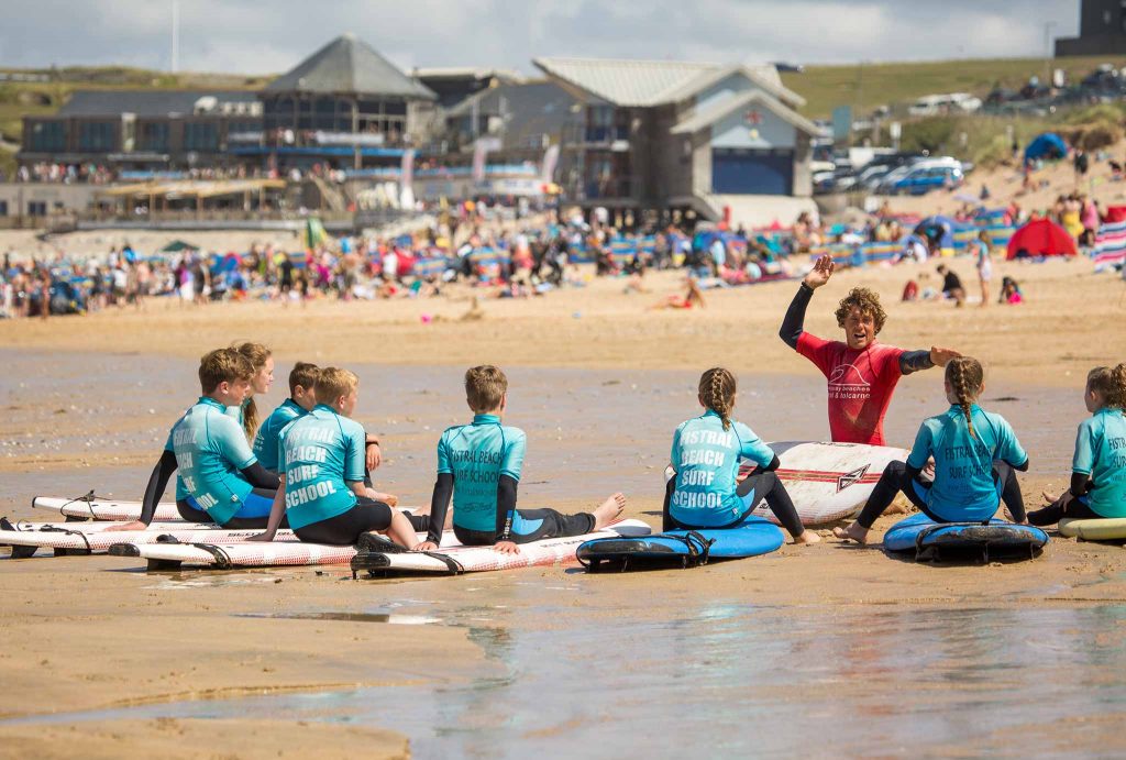 Group surf lessons at fistral beach Fistral Beach Surf School
